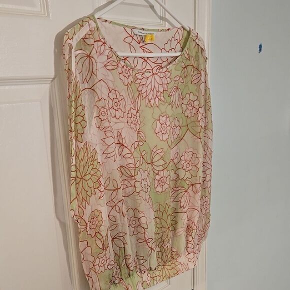 Diane Von Furstenberg Pink and Green Blouse with Dolman Sleeves - Picture 7 of 8